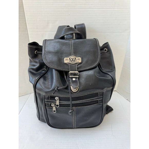 VTG Pacific Connections Genuine Leather Rucksack Backpack Black Travel 12\